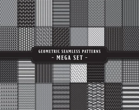 Mega bundle, vector seamless geometric pattern background set, collection. In Stock Illustration