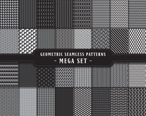 Mega bundle, vector seamless geometric pattern background set, collection. In Stock Illustration