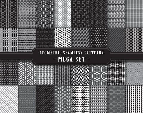 Mega bundle, vector seamless geometric pattern background set, collection. In Stock Illustration