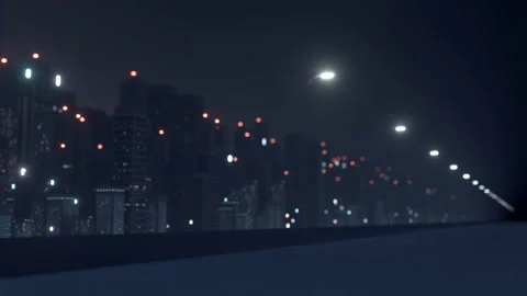 Mega city view from highway. CG seamless loop Stockbeeldmateriaal 131795079