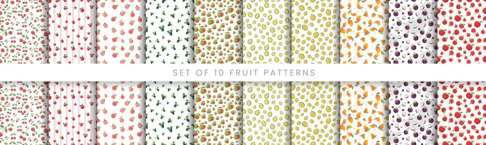 Mega Collection of 10 Seamless Fruit Patterns Featuring Apple Mango Durian .. 스톡 일러스트