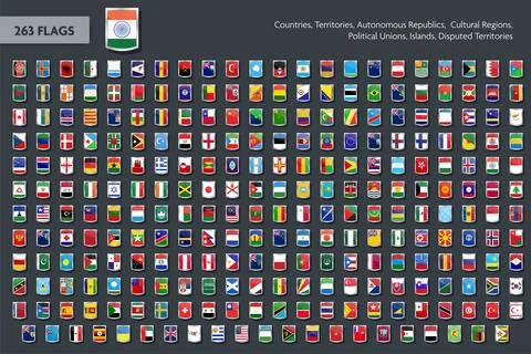 Mega Collection of 263 World Flag Shield Icons: National, Regional, and Dis.. Stock Illustration