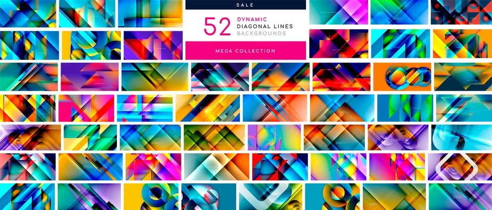 Mega collection of dynamic lines abstract backgrounds. Backdrop bundle for Illustrazione stock