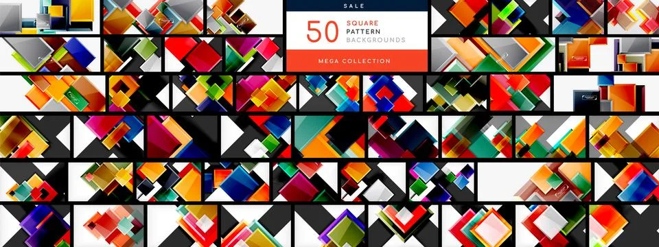 Mega collection of geometric square pattern backgrounds. Backdrop bundle for Stock Illustration