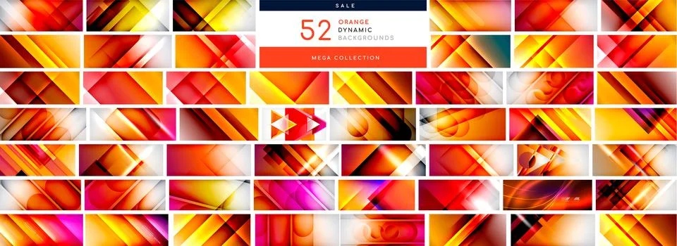 Mega collection of orange dynamic abstract backgrounds. Backdrop bundle for Illustrazione stock