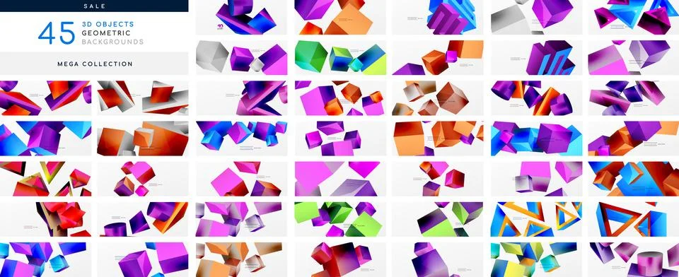 Mega collection of simple 3d objects geometric backgrounds. Abstract backgrounds 스톡 일러스트