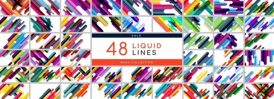 Mega collection of straight diagonal dynamic liquid style lines. Elements bundle Illustrazione stock