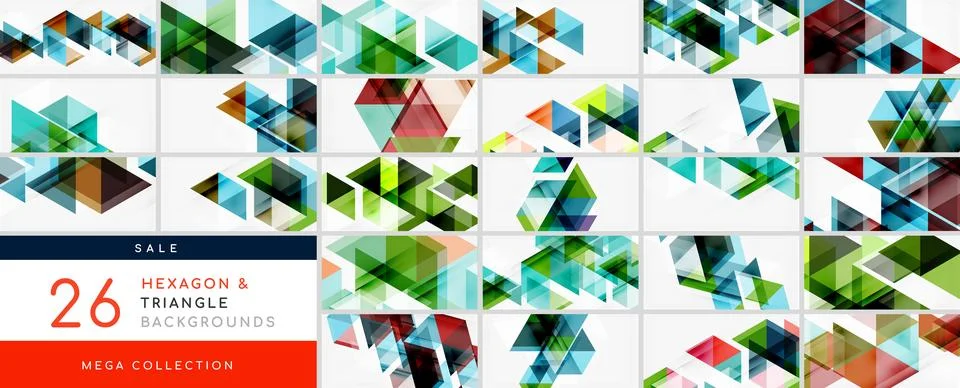 Mega collection of triangle backgrounds. Backdrop bundle for wallpaper, banner Illustrazione stock