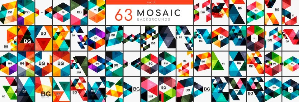 Mega collection of triangle mosaics. Elements bundle for wallpaper, banner 스톡 일러스트