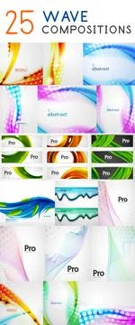 Mega collection of wave abstract compositions Stock Illustration