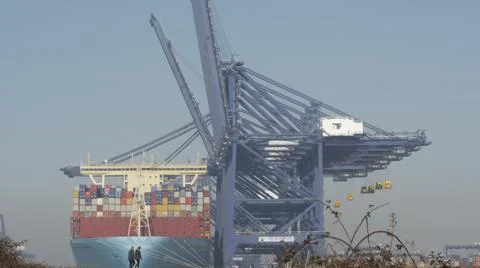 Mega container ship alongside "Port of Felixstowe" "River Orwell " Suffolk Stock Photos