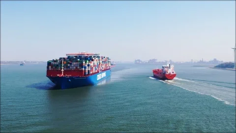 Mega container ship Cosco Shipping Capricorn Stockbeeldmateriaal 117713245
