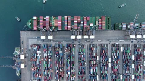 Mega Container Ship docked at Hong Kong port, during loading and unloading 動画素材 136272552