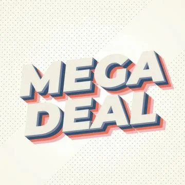 Mega deal text with bold 3d letters on dotted background Stock Illustration