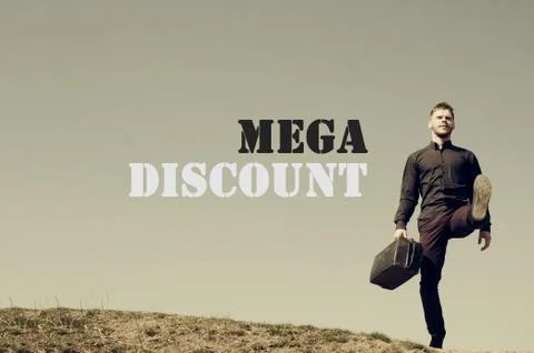 Mega Discount text and man Stock Photos