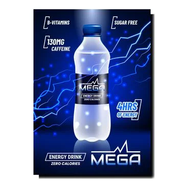 Mega Energy Drink Creative Promotion Banner Vector Stock Illustration