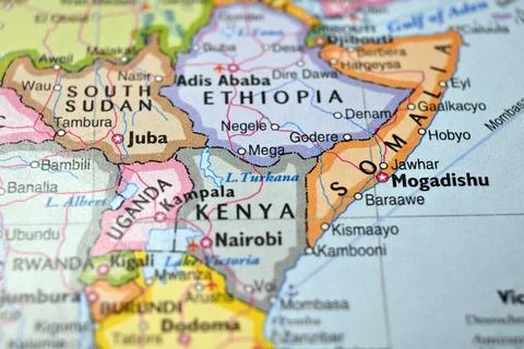 Mega Ethiopia Macro World Map Defocused Bokeh Background Close Up Geographi.. Stock-Fotos