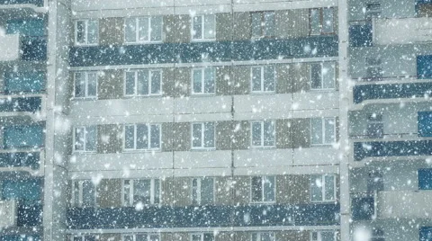 Mega extra big global snowfall loop on building wall Stock Footage 48995413