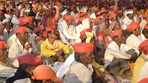 Mega farmers protest at Azad Maidan, Mumbai, India Stock Footage
