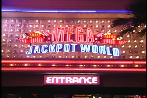 Mega Jackpot World neon sign 스톡 동영상 113538