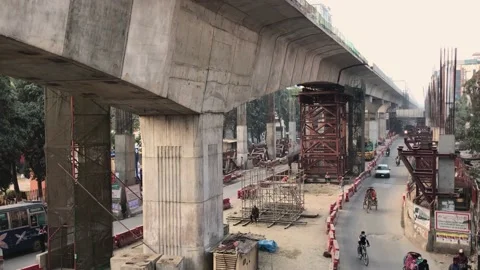 Mega Metrorail project progressing in the city of Dhaka.  metro train build up . Stock Footage