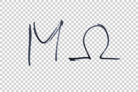 The mega ohm symbol drawn with black marker Ilustração Stock