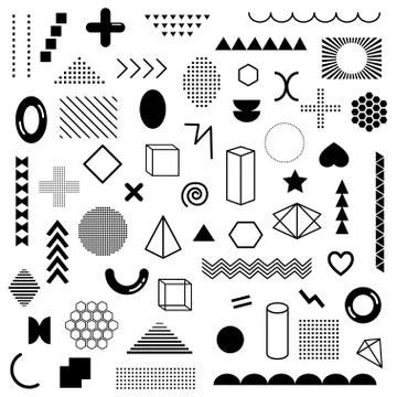 Mega pack of black geometric shapes isolated Stock Illustration