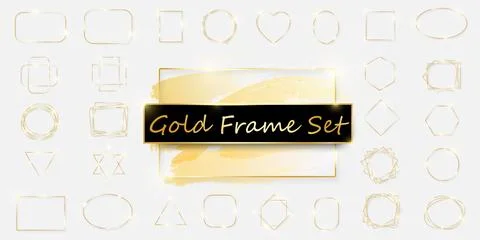 Mega pack of gold shiny glowing frames isolated on white background. Pack of Stock Illustration