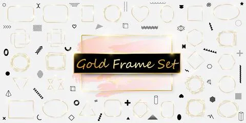 Mega pack of gold shiny glowing frames isolated on white background. Retro Stock Illustration