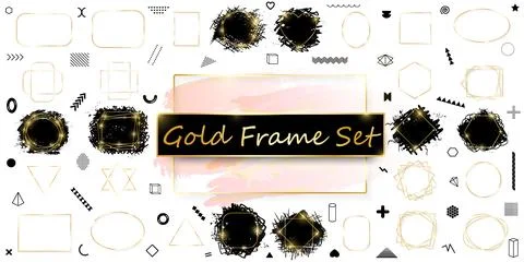 Mega pack of gold shiny glowing frames isolated on white background. Pack of Stock Illustration