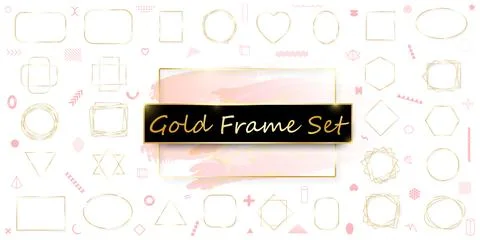Mega pack of gold shiny glowing frames isolated on white background. Retro Stock Illustration