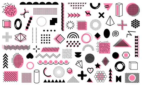 Mega pack of memphis geometric shapes isolated Stock Illustration