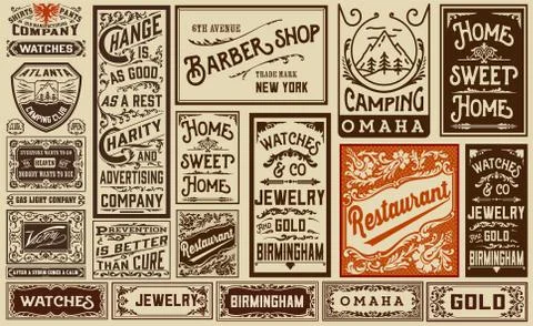 Mega pack old advertisement designs and labels - Vintage illustration Stock Illustration
