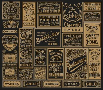 Mega pack of old advertisement designs and labels - Vector illustration Stock Illustration