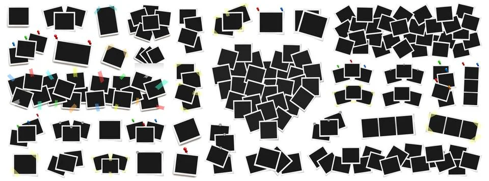 Mega pack of realistic vector photo frames on sticky tape, pins and rivets. Stock Illustration