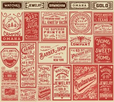 Mega pack retro advertisement designs and labels - Vector illust Stock Illustration