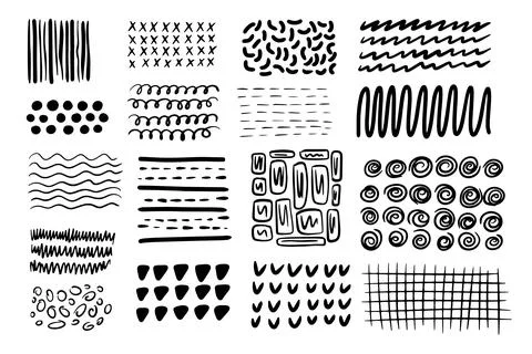Mega pack vector brushes, strokes and spots. Set of templates paint wavy, curly Stock Illustration