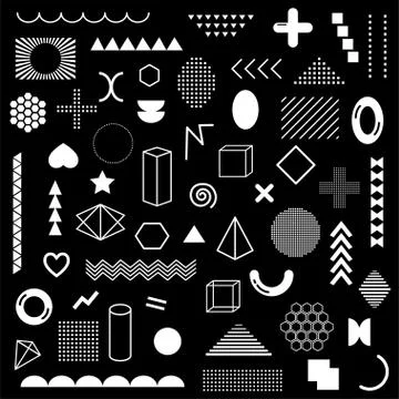 Mega pack of white geometric shapes isolated Stock Illustration