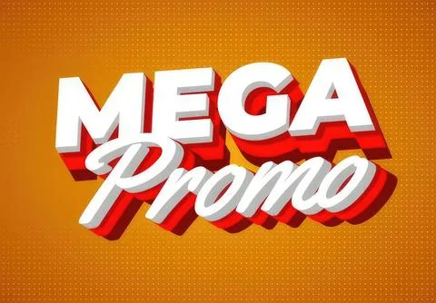 Mega promo text with bold 3d style on orange background Stock Illustration