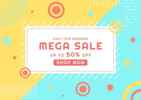 Mega sale banner dashed line style backdrop color bright with modern round sh イラスト素材