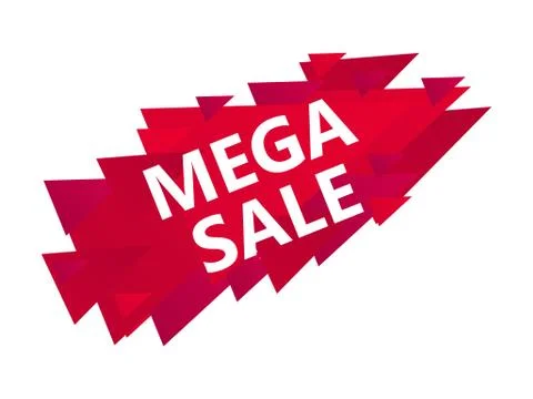 Mega sale banner with red gradient triangles on white background. Drop in pri Stock Illustration