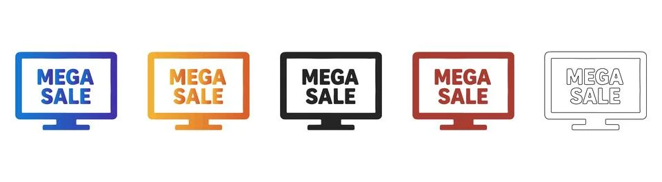 Mega sale computer screen icon set for retail Stock Illustration