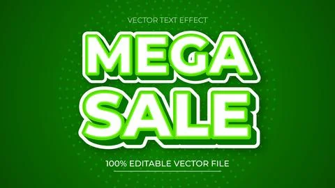 Mega Sale Editable text effect in 3d trend style green and white colors Stock Illustration