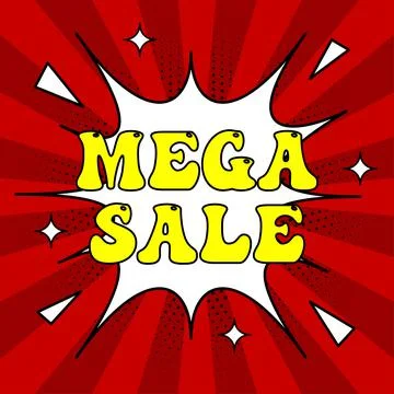 Mega sale expression text in retro pop art style. Template for promotion, hot Stock Illustration