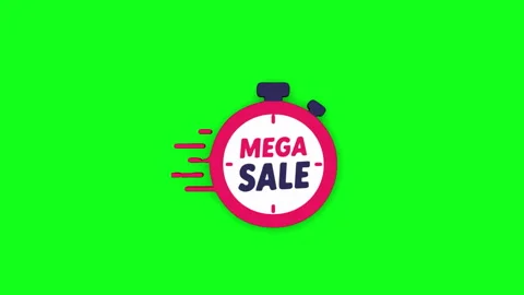 Mega Sale Stopwatch Timer Animation - Green Screen Background Видео 334715482