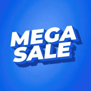 Mega sale text in 3d on blue background for shopping Stock Illustration