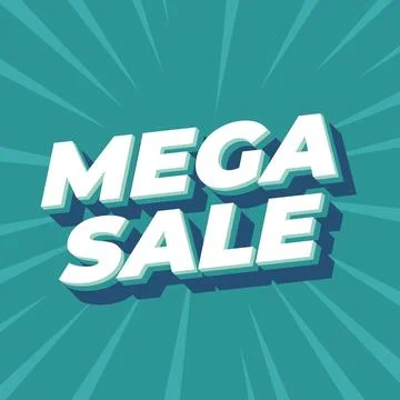 Mega sale. Text effect in 3D look with modern colors. Square shape Stock Illustration