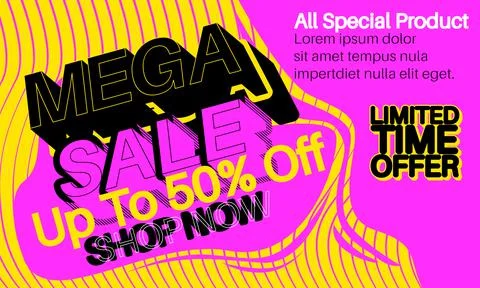 Mega sale  - Vector banner template design. Special offer discount banner, bi Stock Illustration