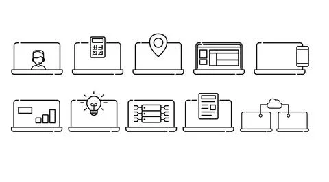Mega set of 10 laptop computer icons Illustration