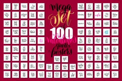 Mega set of 100 hand lettering valentines and wedding quotes Stock Illustration